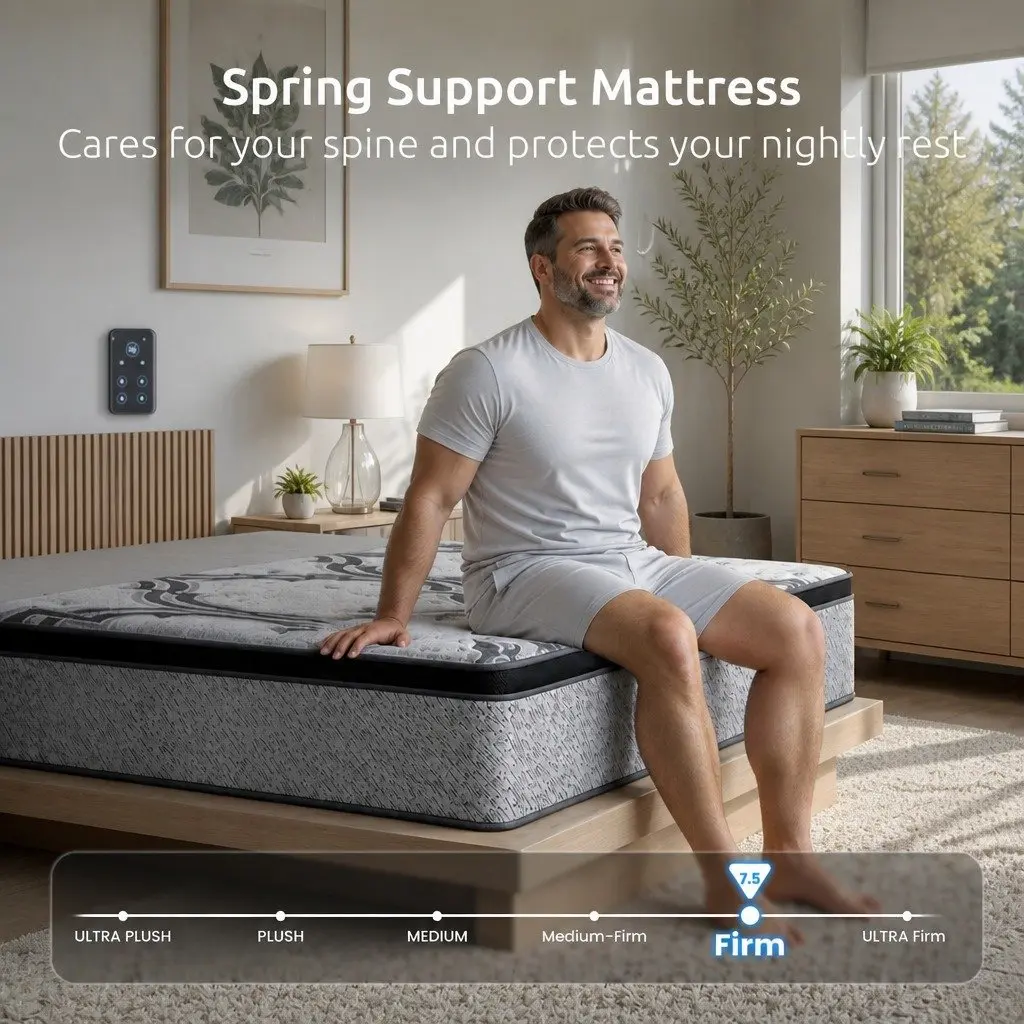 King Single Mattress 34cm 5-Zone Pocket Spring Latex Memory Foam Extra Firm Grey Black