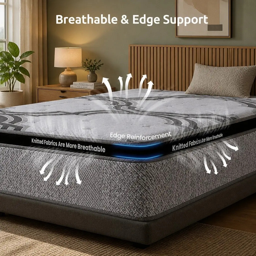 King Single Mattress 34cm 5-Zone Pocket Spring Latex Memory Foam Extra Firm Grey Black