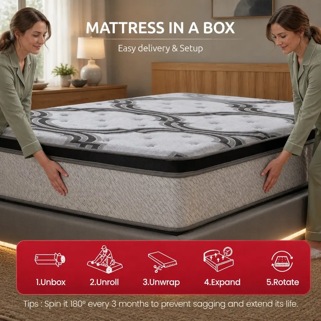 King Size Mattress 34cm Extra Firm Pocket Spring 5-Zone Support Memory Foam