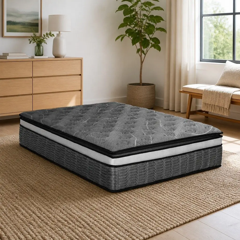Double Mattress Hypoallergenic 34cm Medium Firm Pocket Spring Black Quilted Comfort