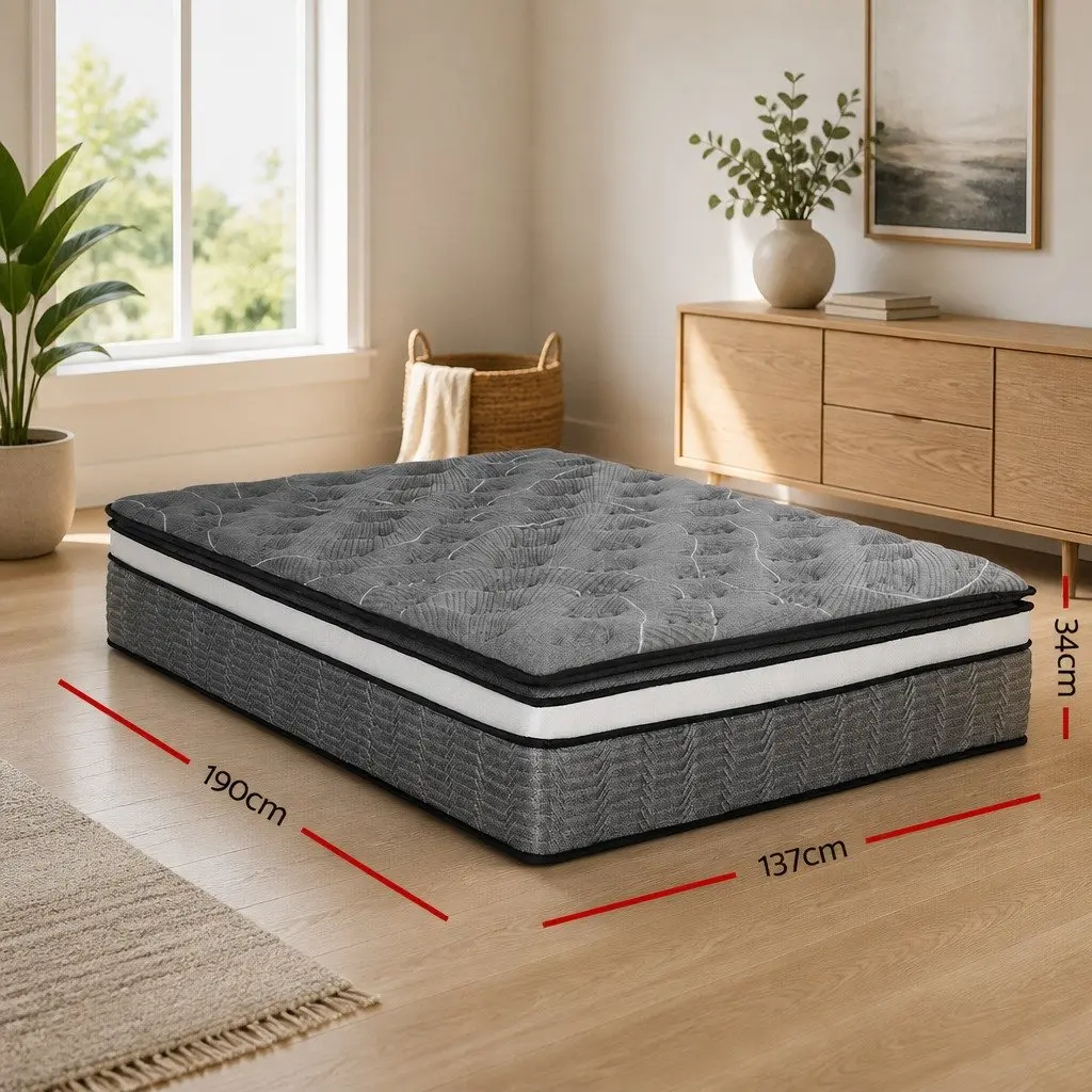 Double Mattress Hypoallergenic 34cm Medium Firm Pocket Spring Black Quilted Comfort