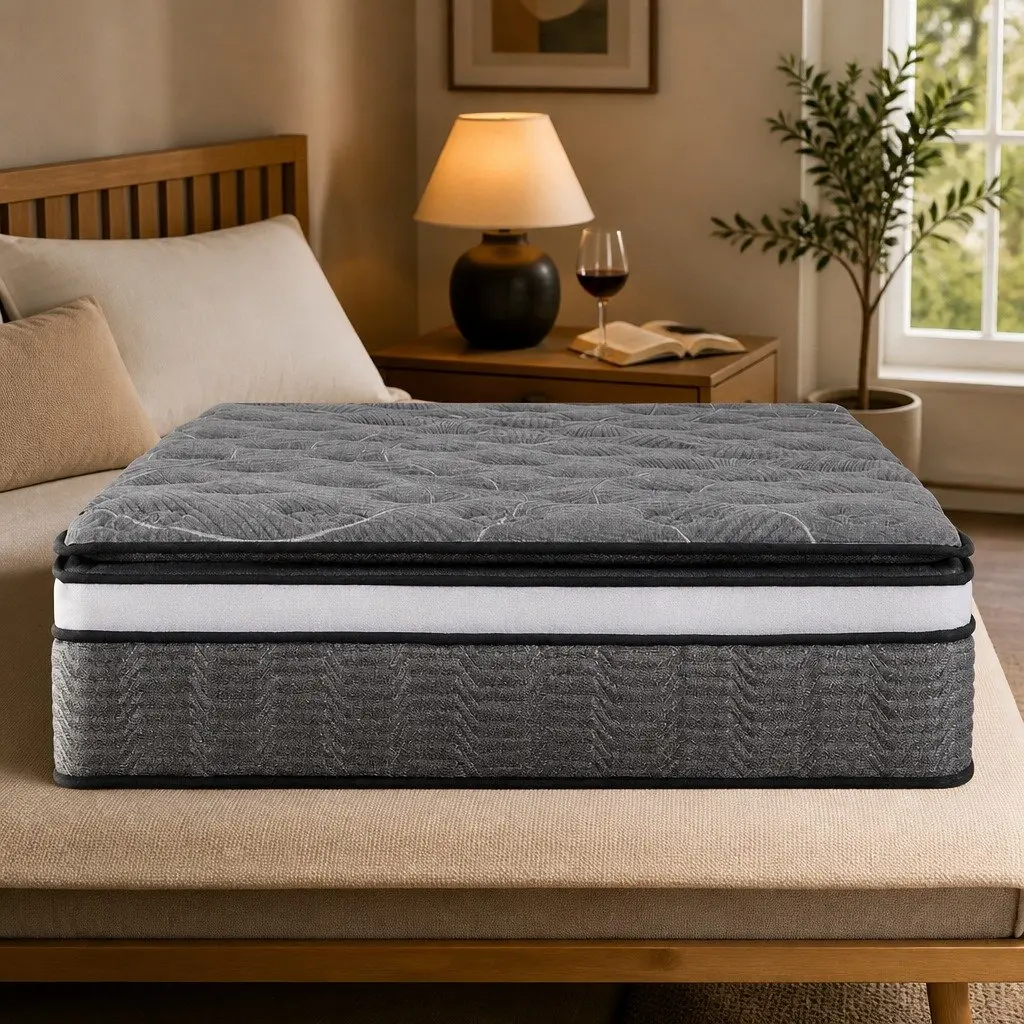 Double Mattress Hypoallergenic 34cm Medium Firm Pocket Spring Black Quilted Comfort
