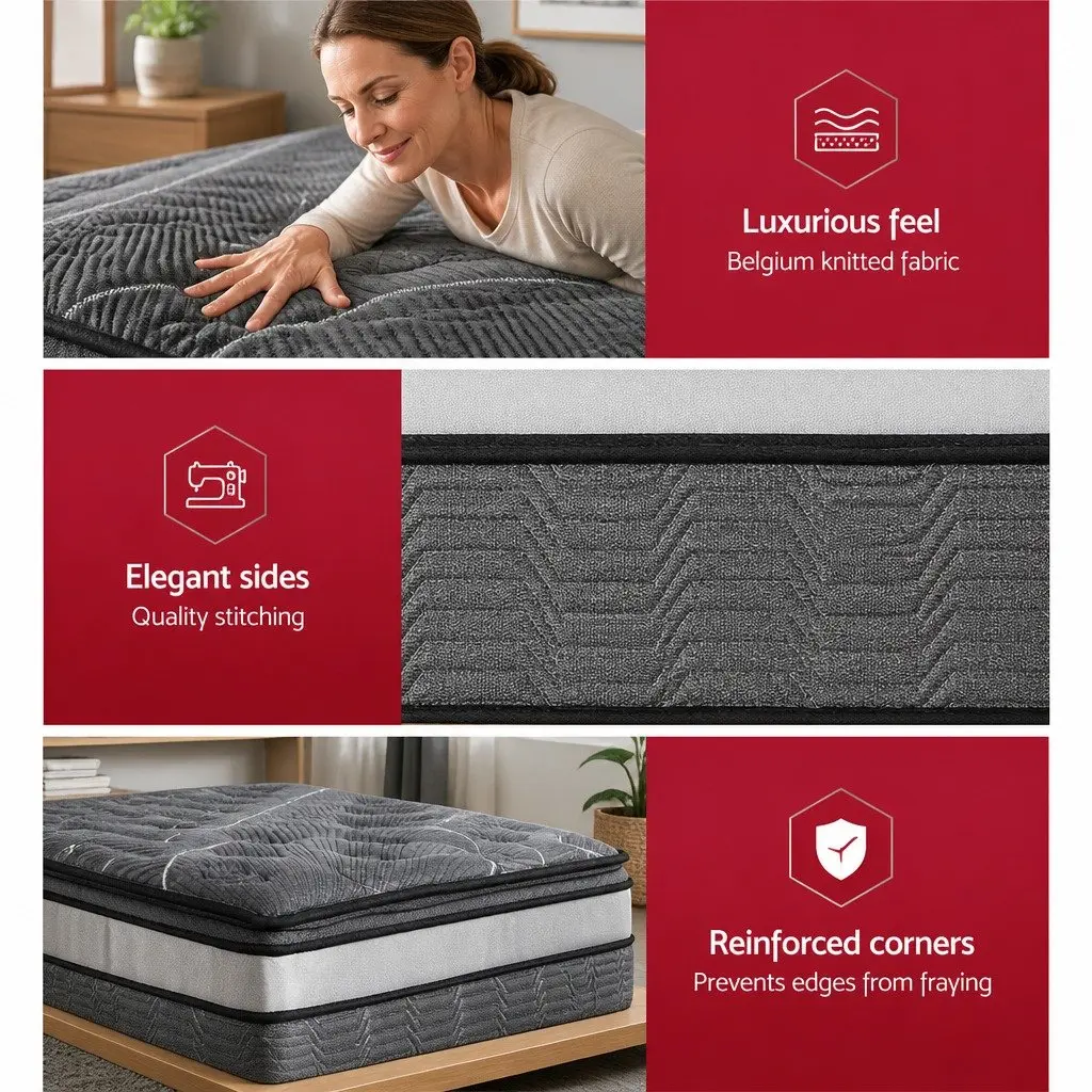 Double Mattress Hypoallergenic 34cm Medium Firm Pocket Spring Black Quilted Comfort