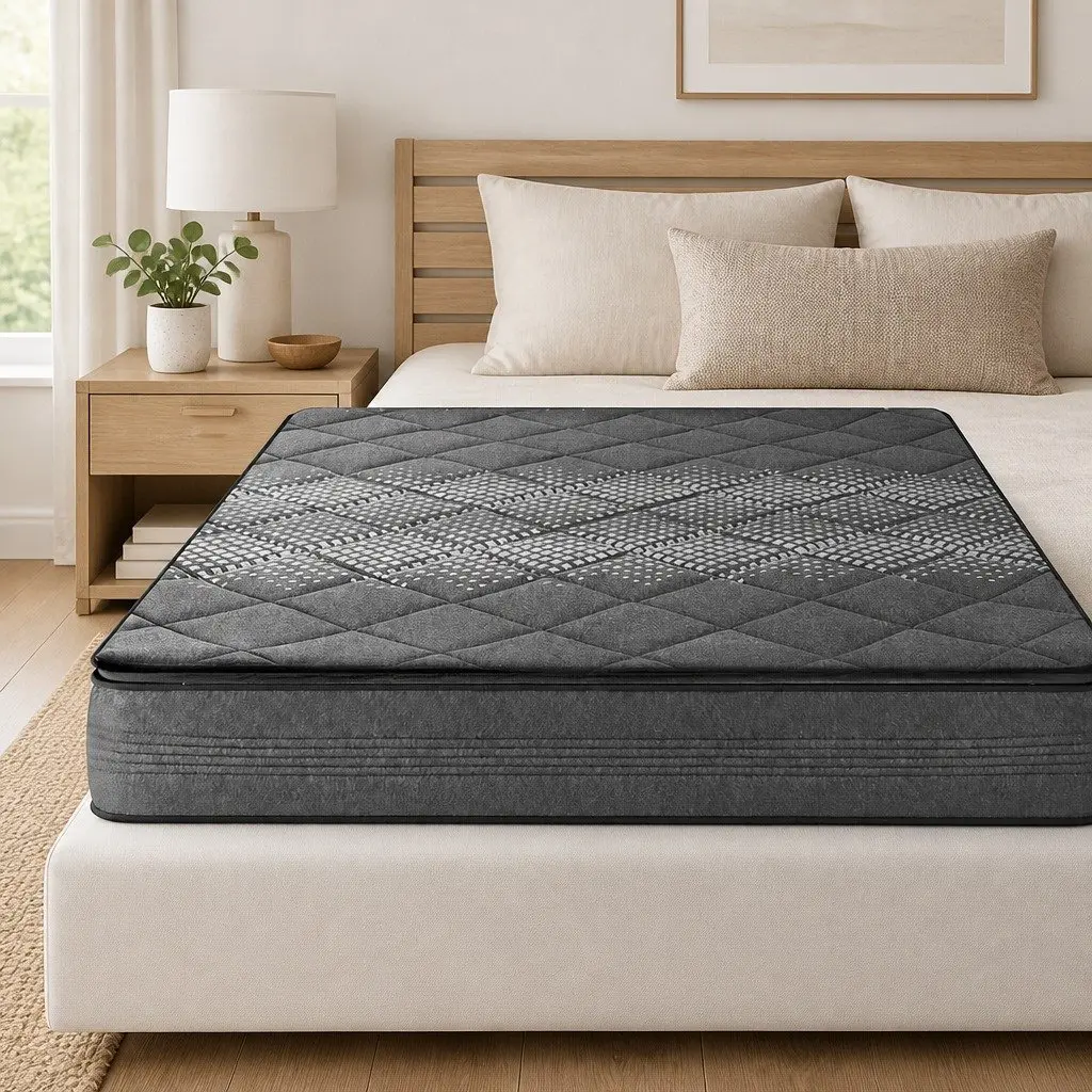 Single Mattress 18cm Pillow Top Medium Firm Grey Quilted Coil Support