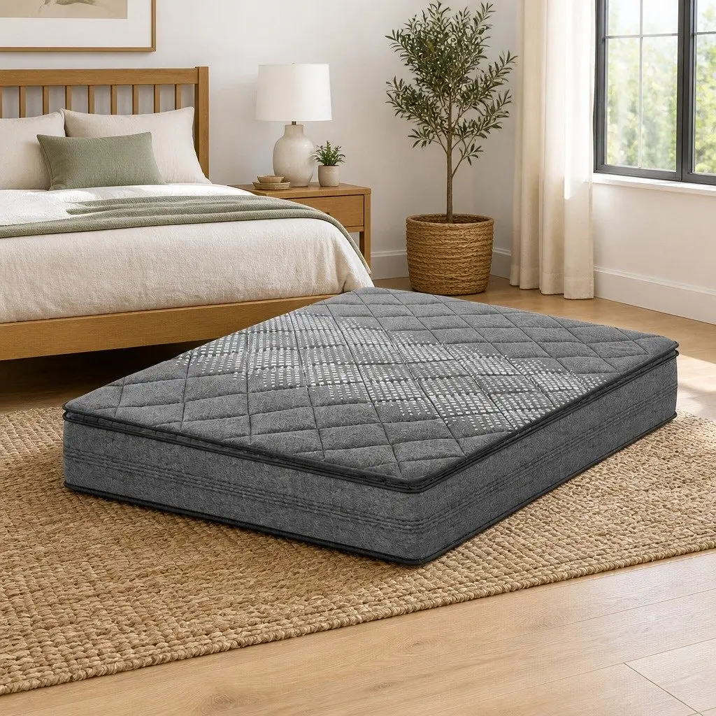 Medium Firm King Single Mattress Pillow Top Grey 18cm Coil System Support