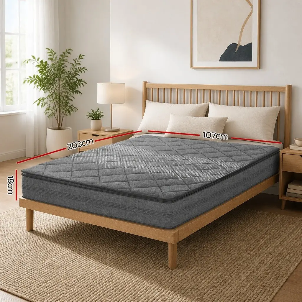 Medium Firm King Single Mattress Pillow Top Grey 18cm Coil System Support