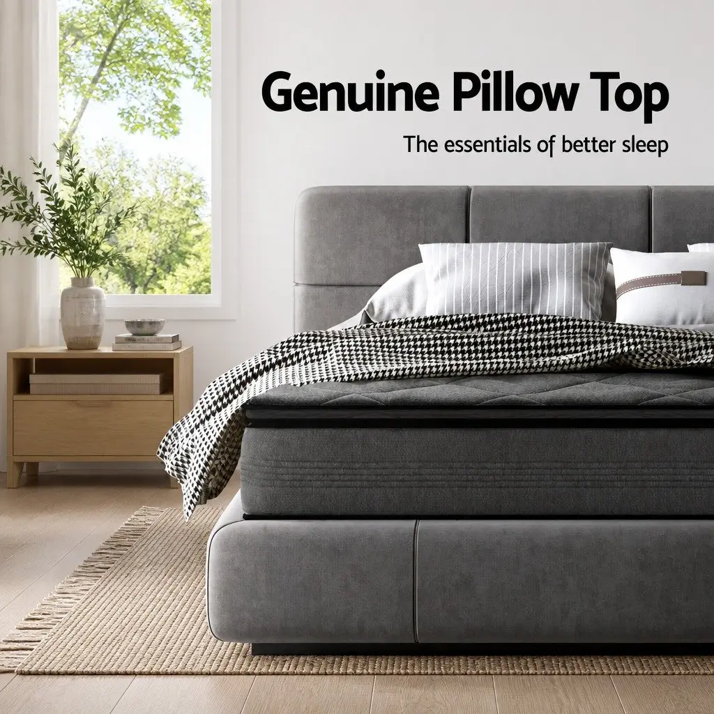 Medium Firm King Single Mattress Pillow Top Grey 18cm Coil System Support