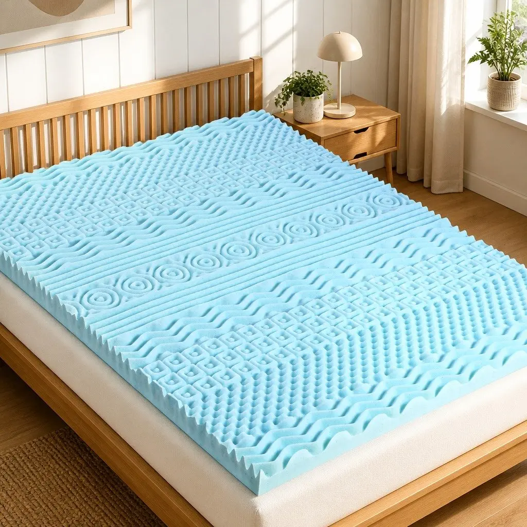 Memory Foam Mattress Topper 11-Zone 8cm Queen Blue Contoured Support