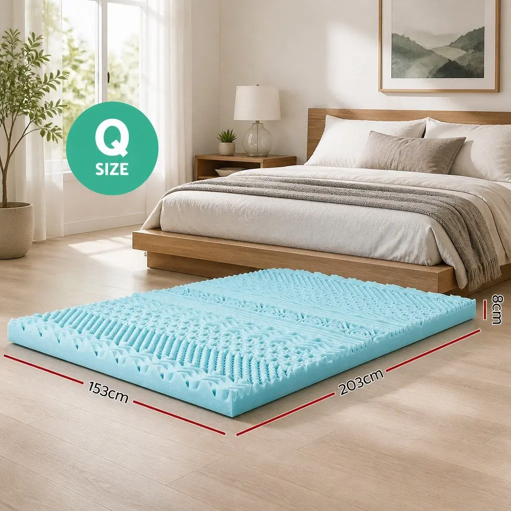 Memory Foam Mattress Topper 11-Zone 8cm Queen Blue Contoured Support