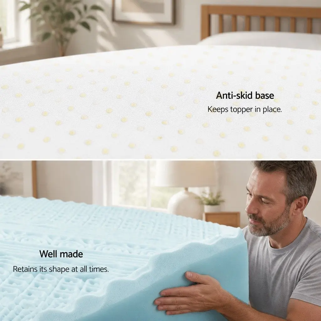 Memory Foam Mattress Topper 11-Zone 8cm Queen Blue Contoured Support