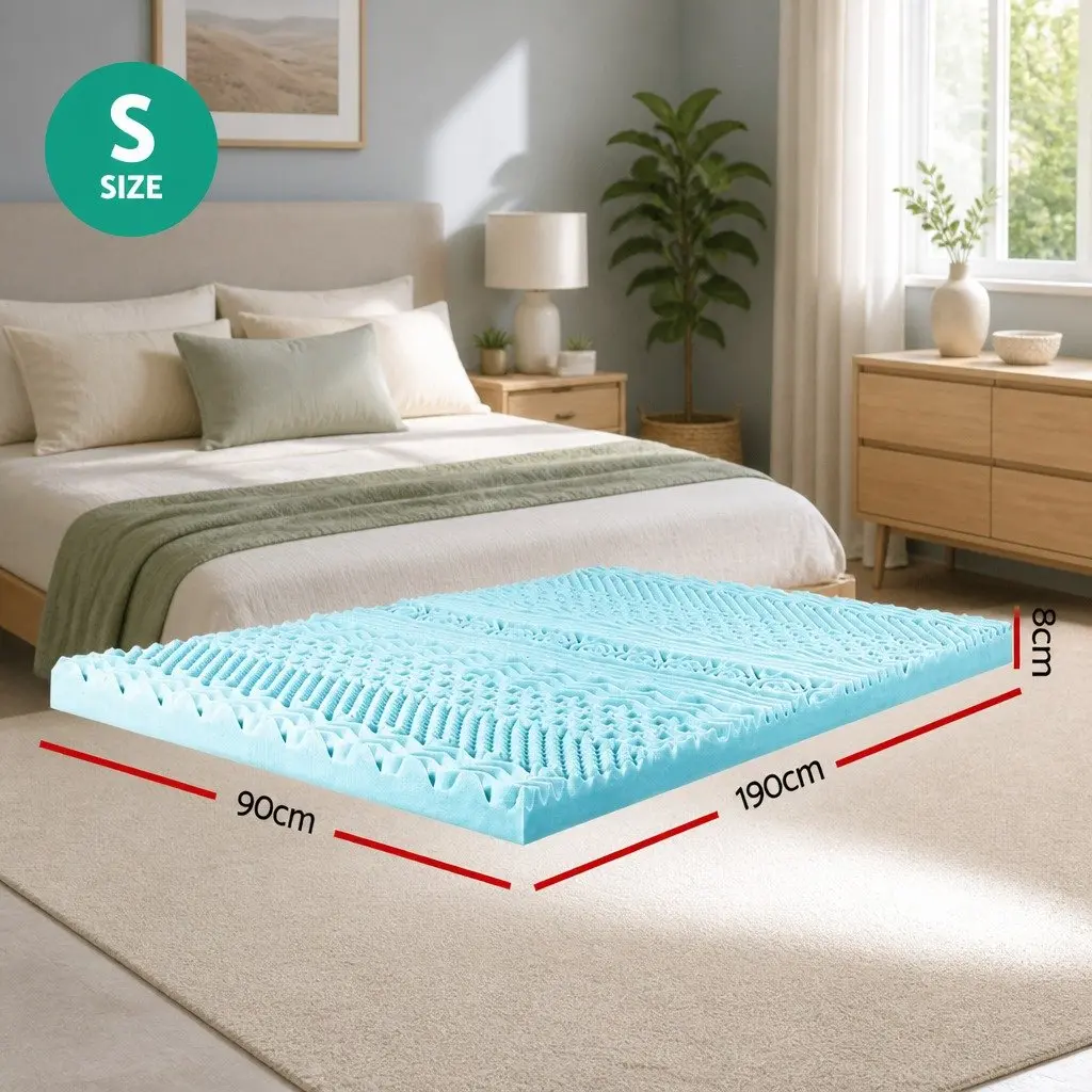 Memory Foam Mattress Topper Single 11-Zone 8cm Blue