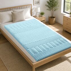 Memory Foam Mattress Topper 5cm 7-Zone King Single Blue Breathable Supportive