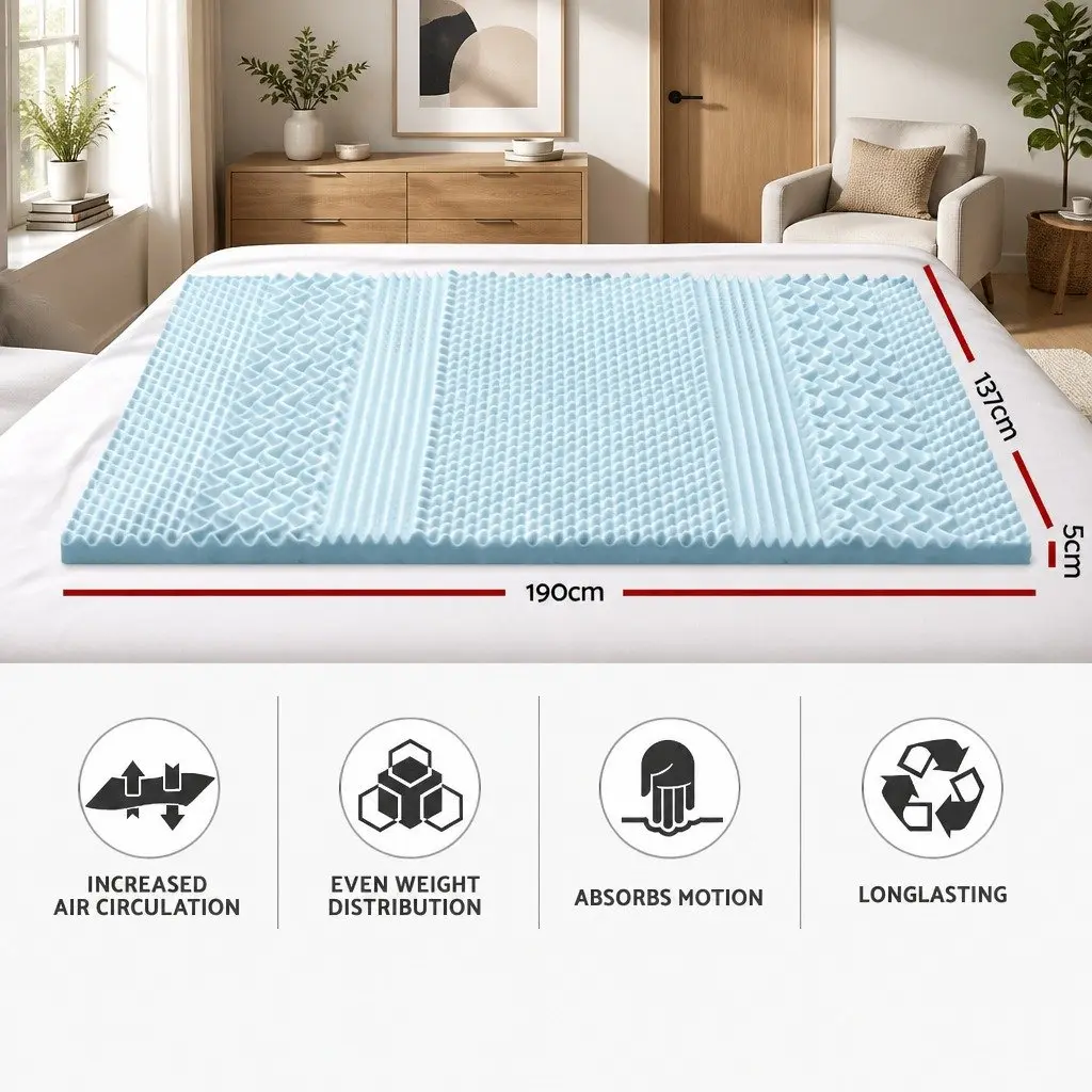 Memory Foam Mattress Topper 7-Zone Double 5cm White or Blue