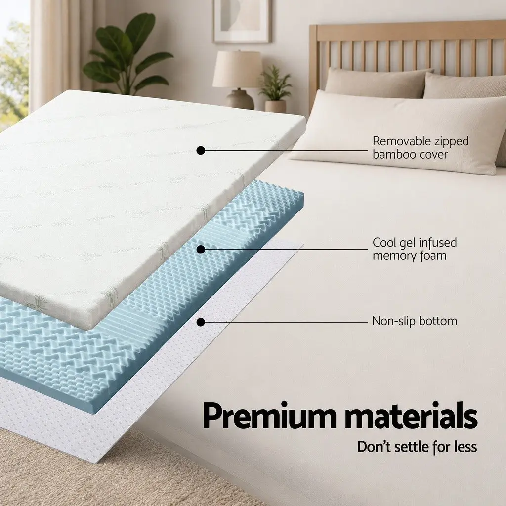 Memory Foam Mattress Topper 7-Zone Double 5cm White or Blue