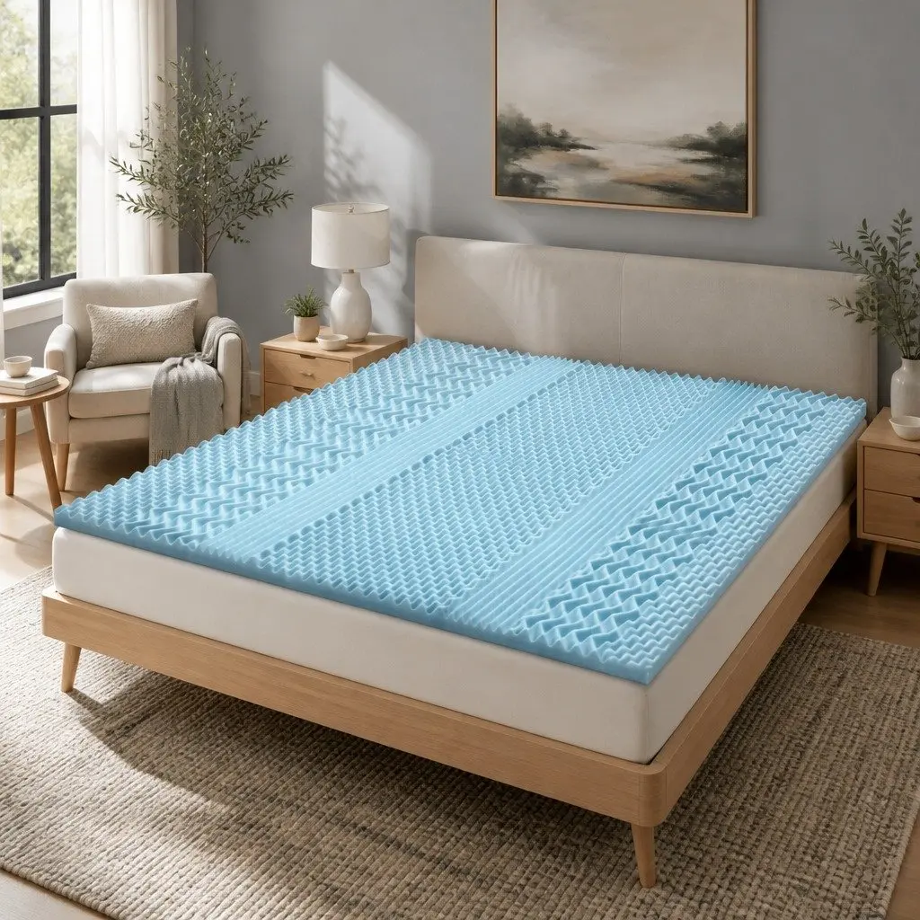Memory Foam Mattress Topper 7-Zone Double 5cm White or Blue