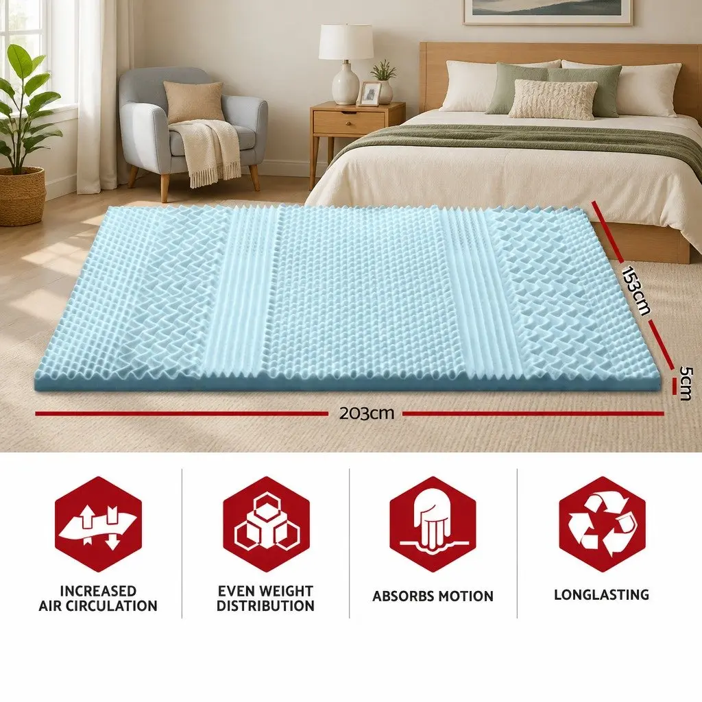 Memory Foam Mattress Topper 7-Zone 5cm Queen Comfort Cushion