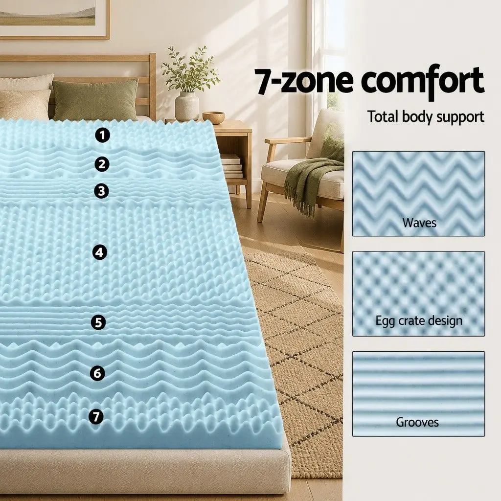 Memory Foam Mattress Topper 7-Zone 5cm Queen Comfort Cushion