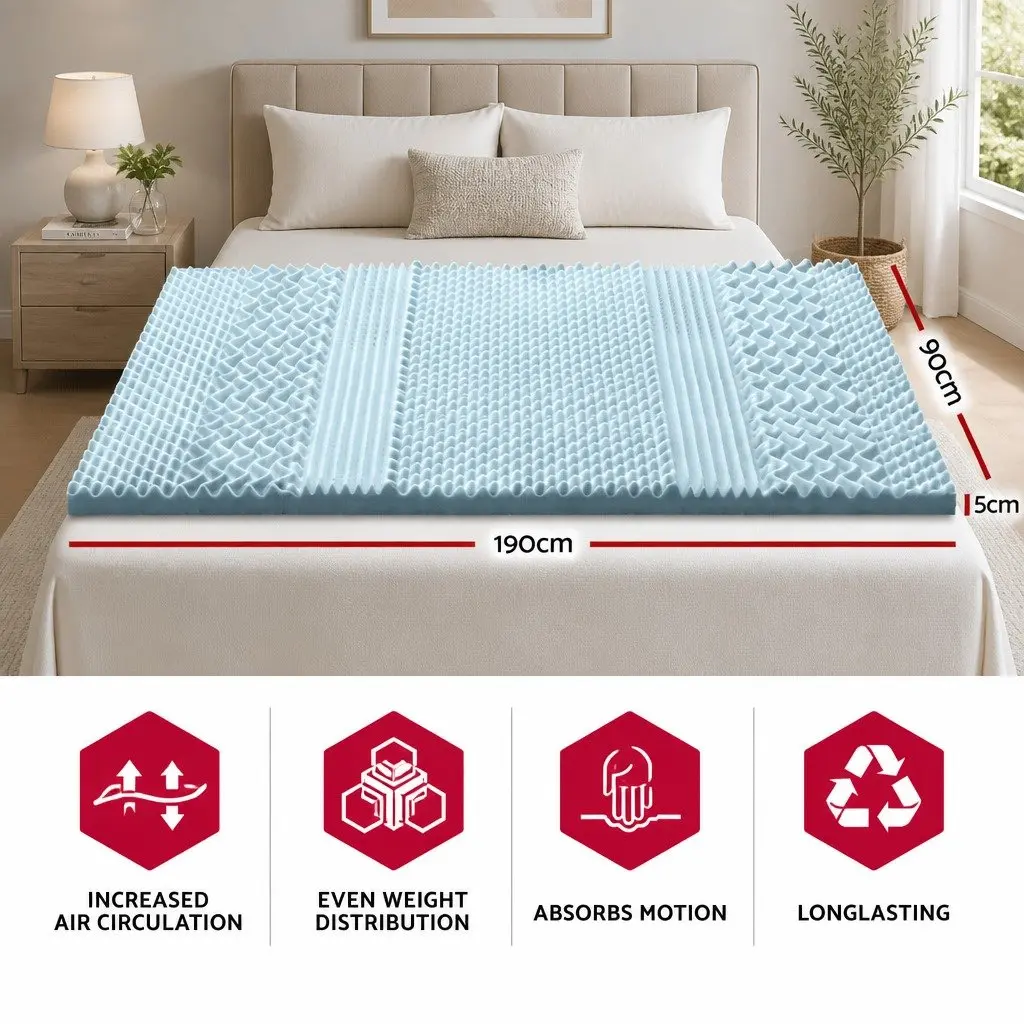 Memory Foam Mattress Topper 7-Zone Single 5cm Support Orthopedic Comfort Pad