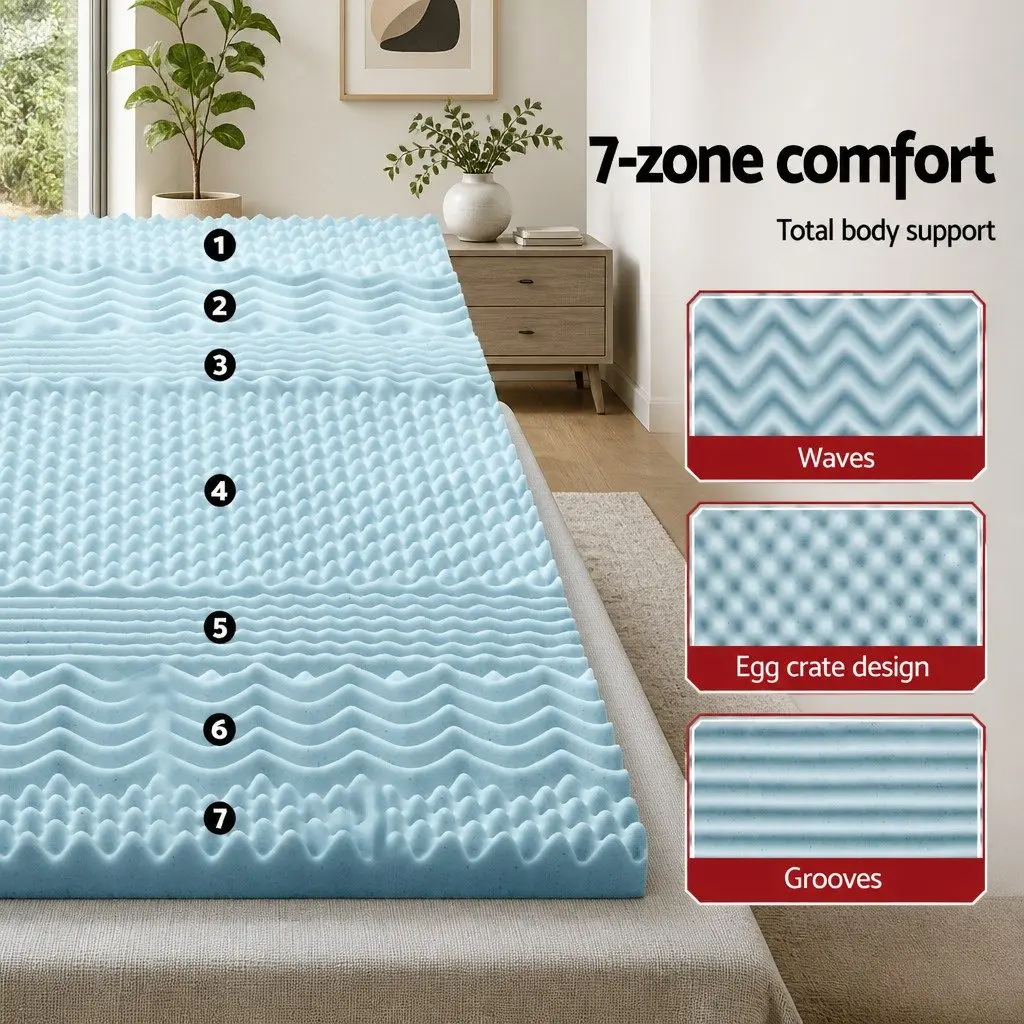 Memory Foam Mattress Topper 7-Zone Single 5cm Support Orthopedic Comfort Pad