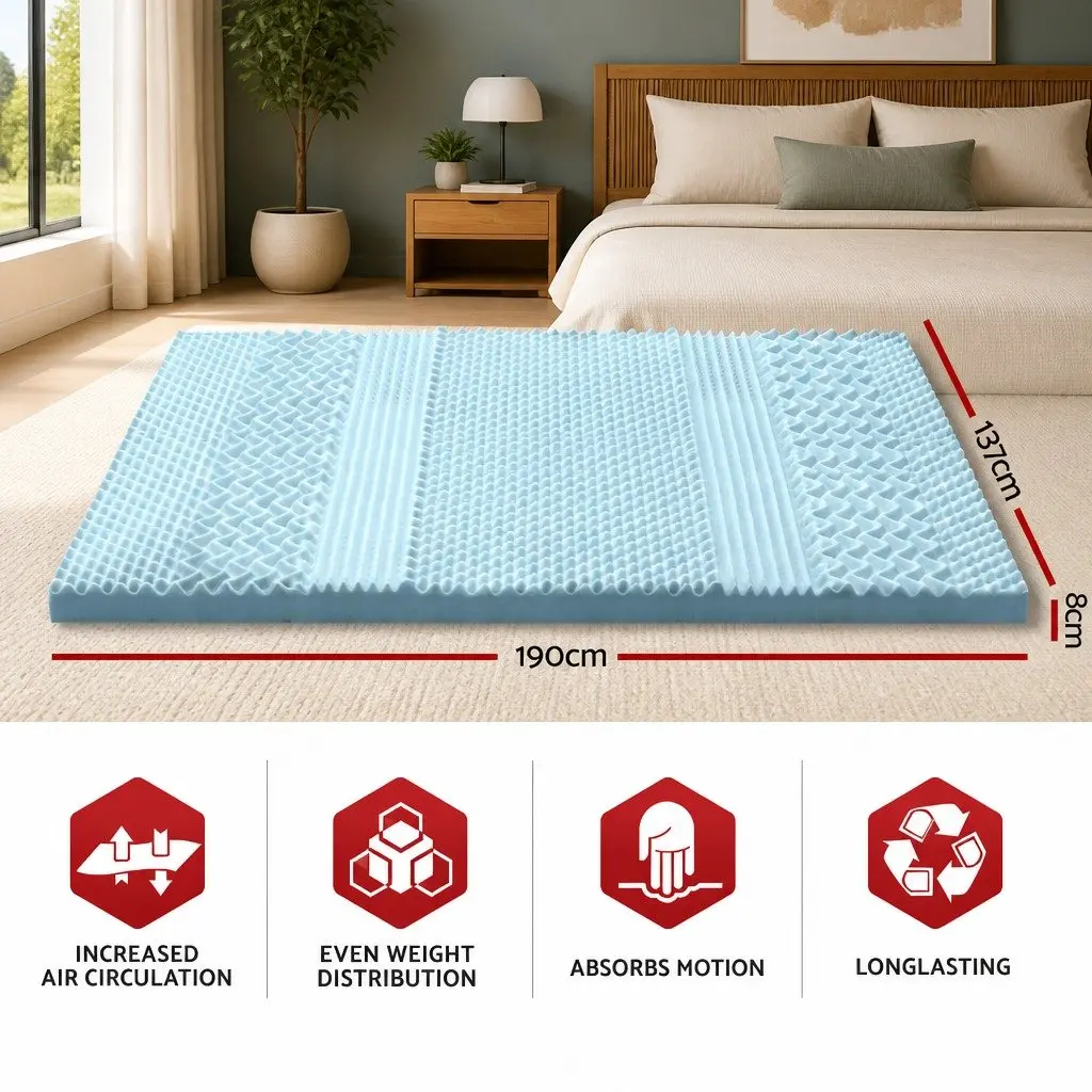 Double Mattress Topper 8cm Contoured 7-Zone Breathable Memory Foam Cushion Pad