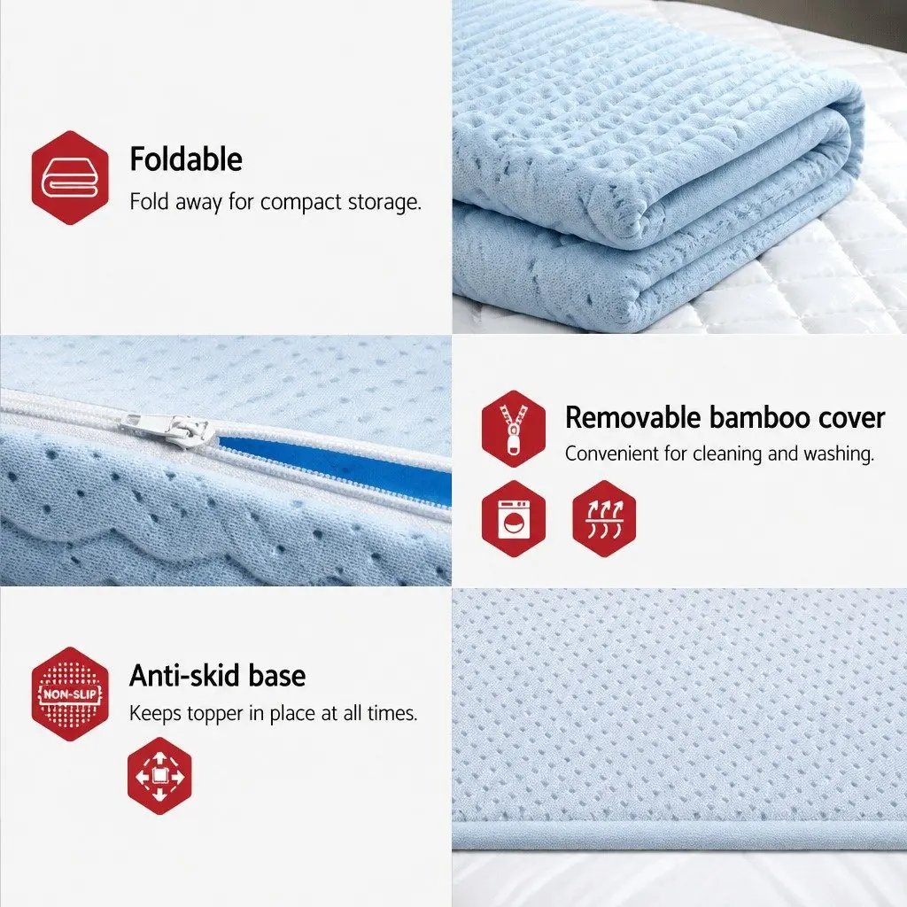 Memory Foam Mattress Topper 8cm Thick King Size Contoured Support 7-Zone Comfort White or Blue