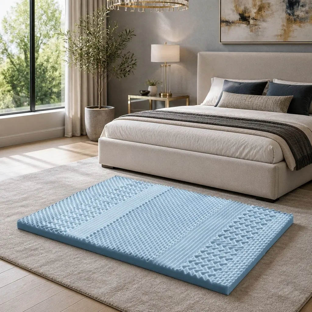 Memory Foam Mattress Topper 8cm Thick King Size Contoured Support 7-Zone Comfort White or Blue