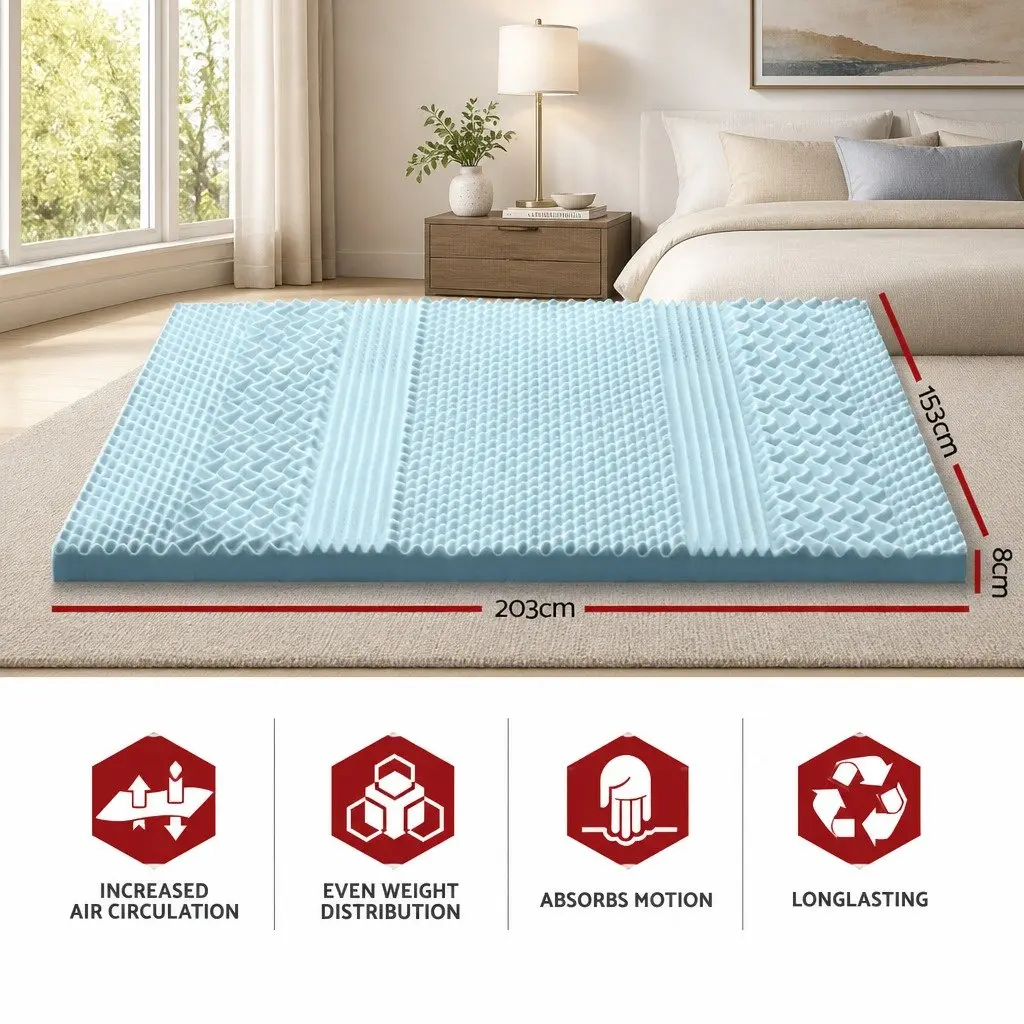 Memory Foam Mattress Topper 8cm Queen 7-Zone Contoured Support with Removable Bamboo Cover