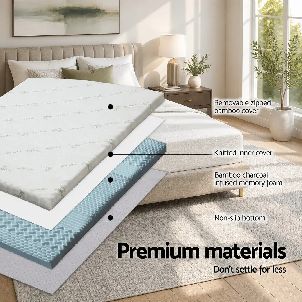Memory Foam Mattress Topper 8cm Queen 7-Zone Contoured Support with Removable Bamboo Cover