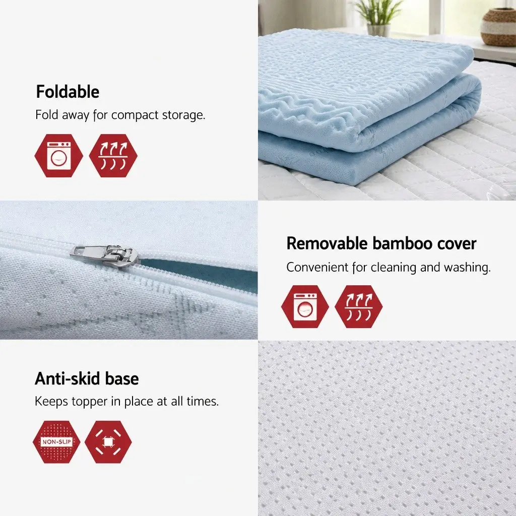 Memory Foam Mattress Topper 8cm Queen 7-Zone Contoured Support with Removable Bamboo Cover