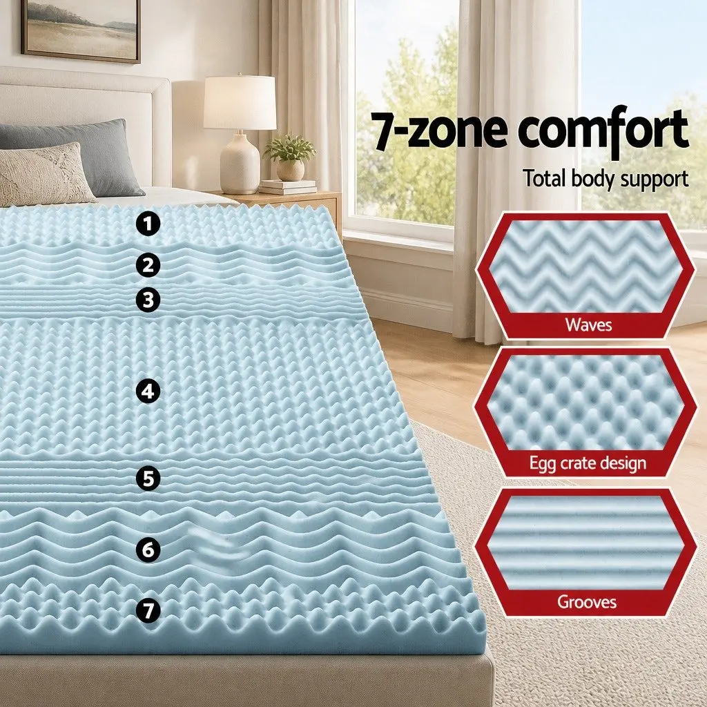 Memory Foam Mattress Topper 8cm Queen 7-Zone Contoured Support with Removable Bamboo Cover