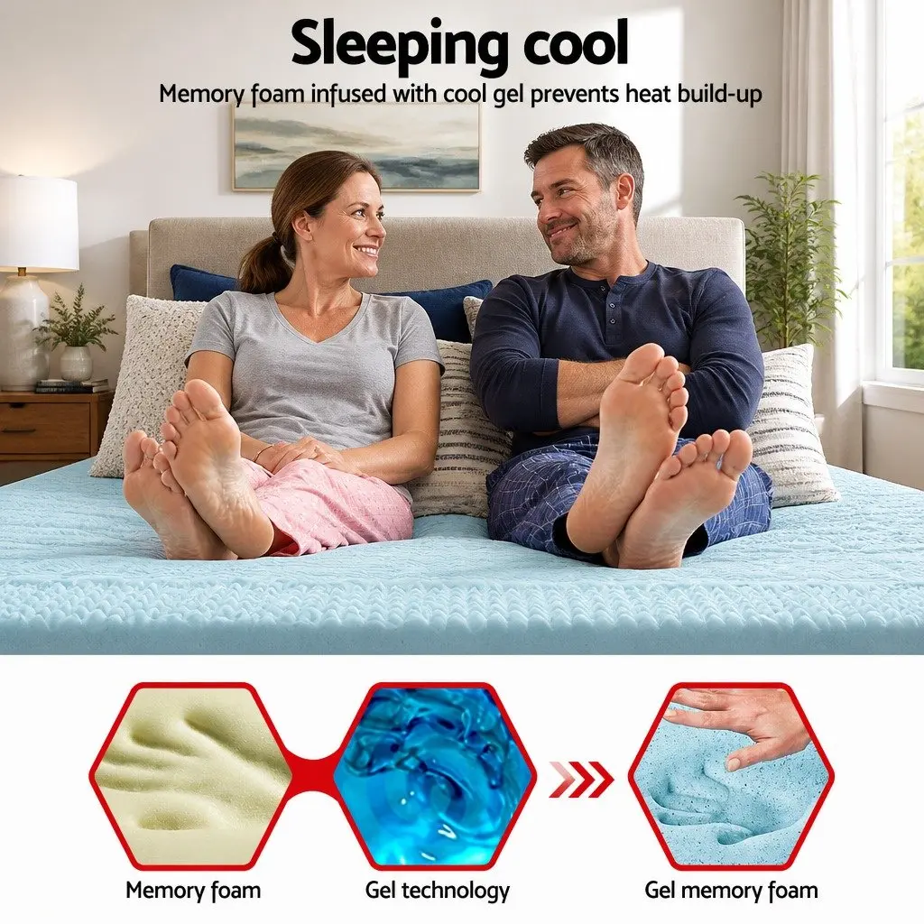 Memory Foam Mattress Topper 8cm Queen 7-Zone Contoured Support with Removable Bamboo Cover
