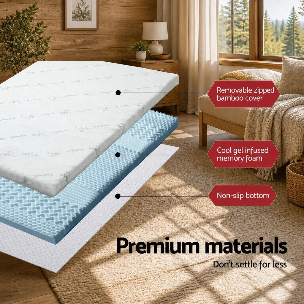 Memory Foam Mattress Topper 8cm Thick Single 7-Zone Contoured Support White or Blue