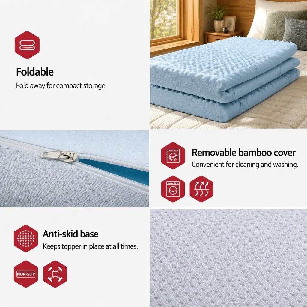 Memory Foam Mattress Topper 8cm Thick Single 7-Zone Contoured Support White or Blue