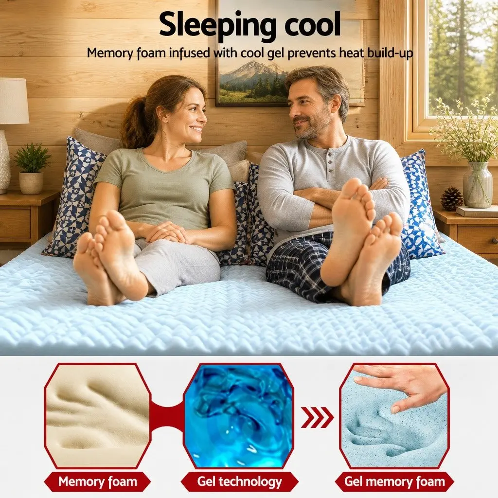 Memory Foam Mattress Topper 8cm Thick Single 7-Zone Contoured Support White or Blue