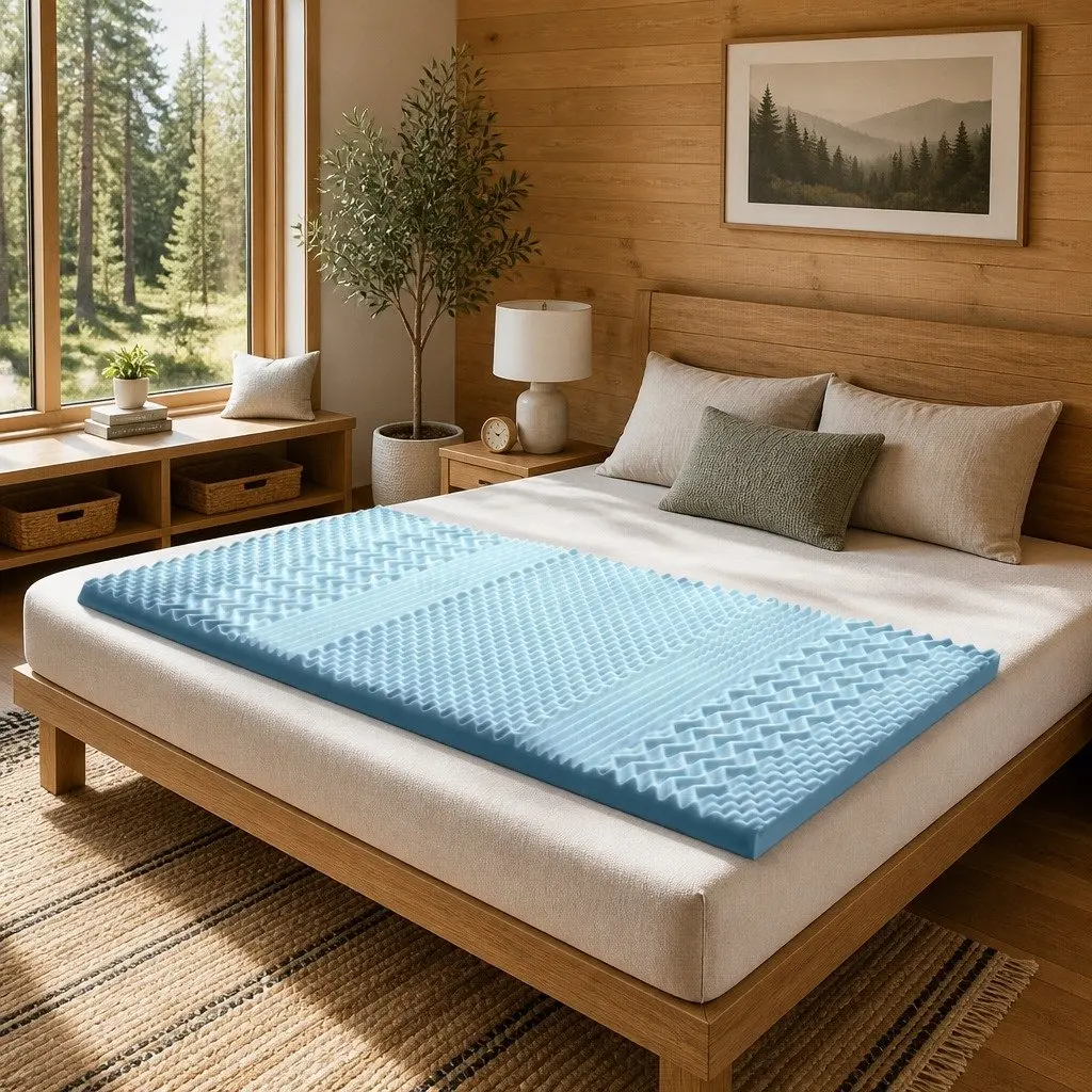 Memory Foam Mattress Topper 8cm Thick Single 7-Zone Contoured Support White or Blue