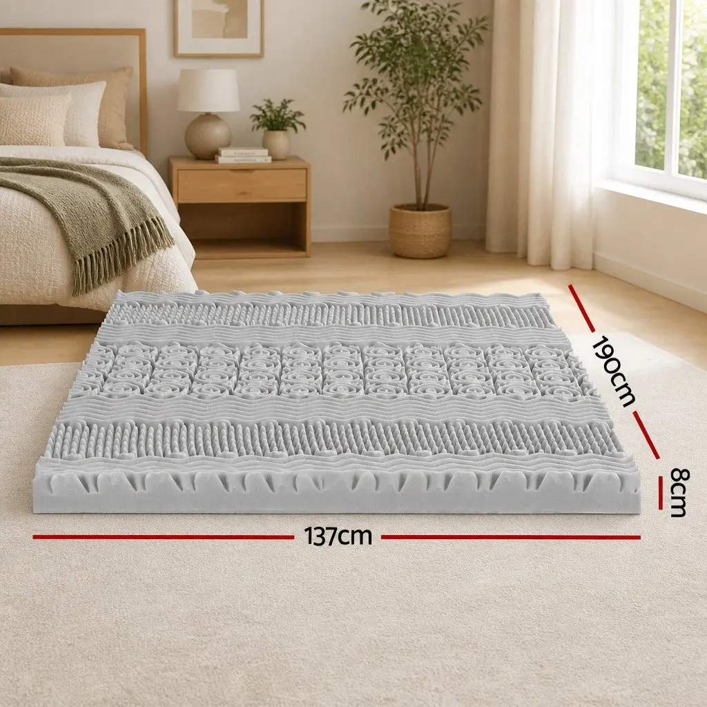 Memory Foam Topper 8cm Double Bed Contoured 7 Zone Graphite Grey