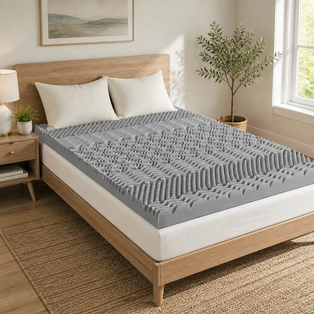 Memory Foam Topper 8cm Double Bed Contoured 7 Zone Graphite Grey