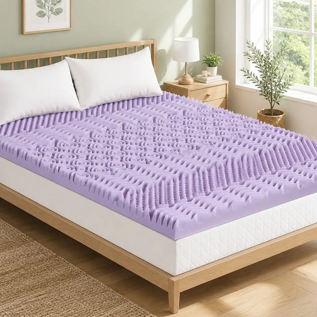 King Mattress Topper 8cm Lavender Bamboo Cover 7 Zone Support Memory Foam