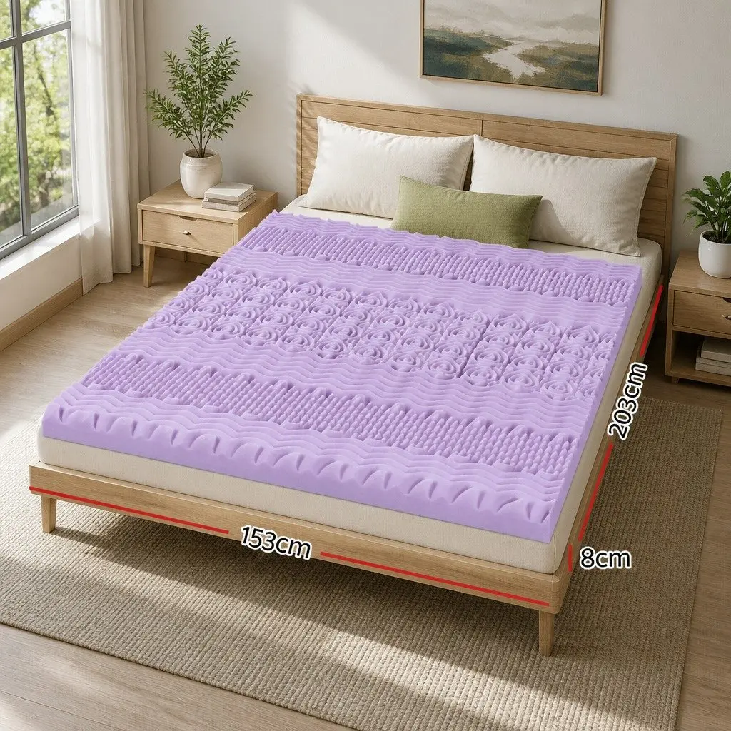 Memory Foam Topper 8cm Thick Queen Size Bamboo Cover Lavender Infused 7-Zone Contoured Support