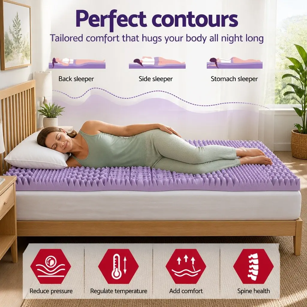 Memory Foam Topper 8cm Thick Queen Size Bamboo Cover Lavender Infused 7-Zone Contoured Support