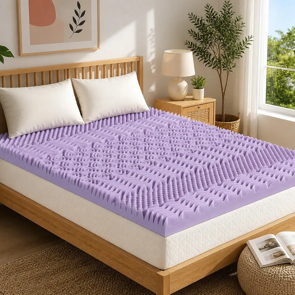 Memory Foam Topper 8cm Thick Queen Size Bamboo Cover Lavender Infused 7-Zone Contoured Support