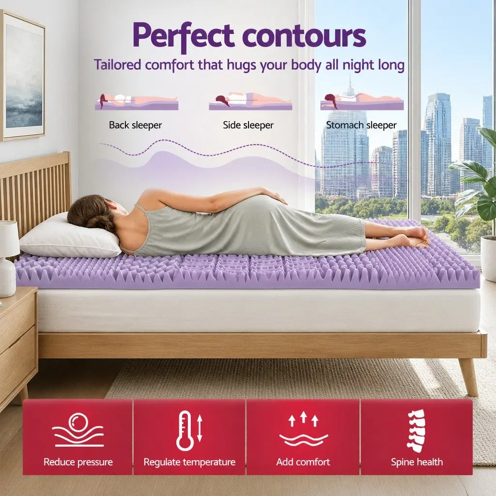 Memory Foam Mattress Topper 8cm Single Lavender Infused 7-Zone Bamboo Cover