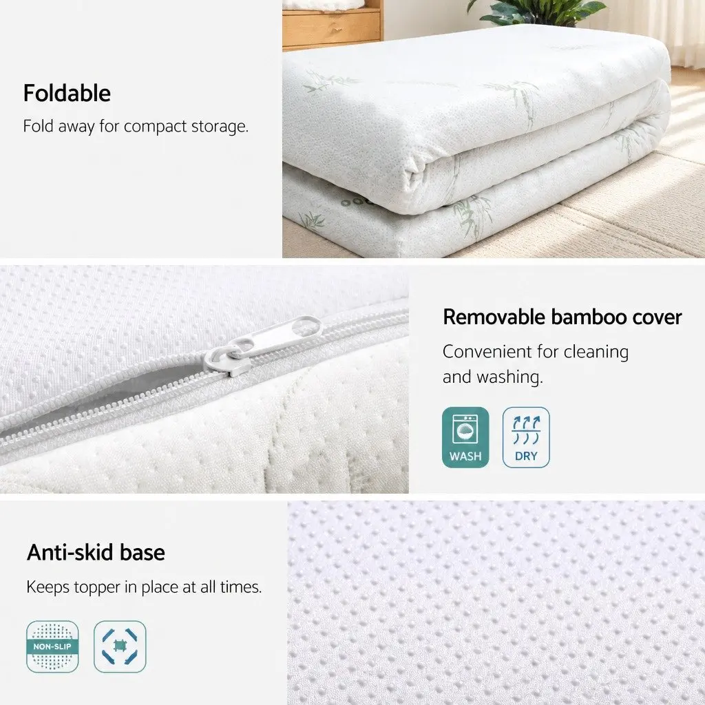 Memory Foam Mattress Topper 10cm Cool Gel Double Bamboo Cover Blue