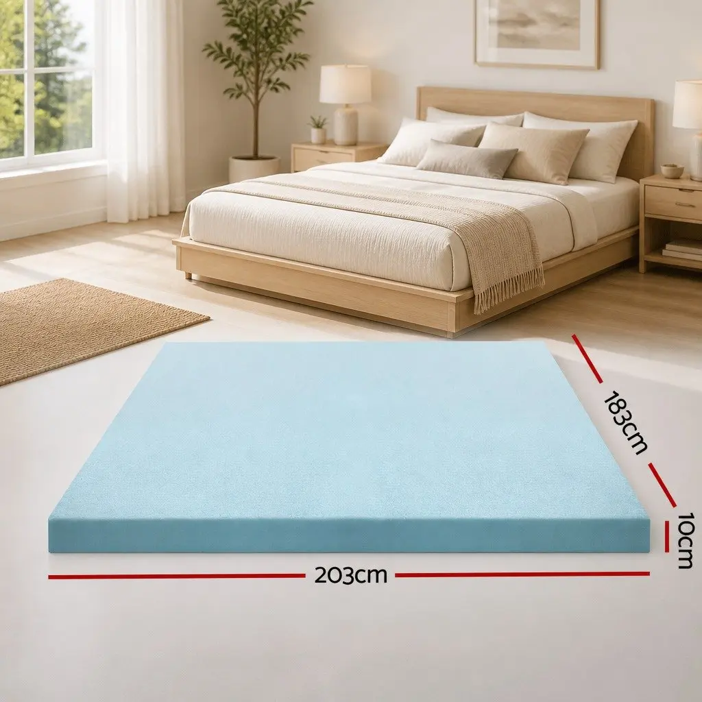 Memory Foam Mattress Topper 10cm Gel Infused Bamboo Fabric King Blue