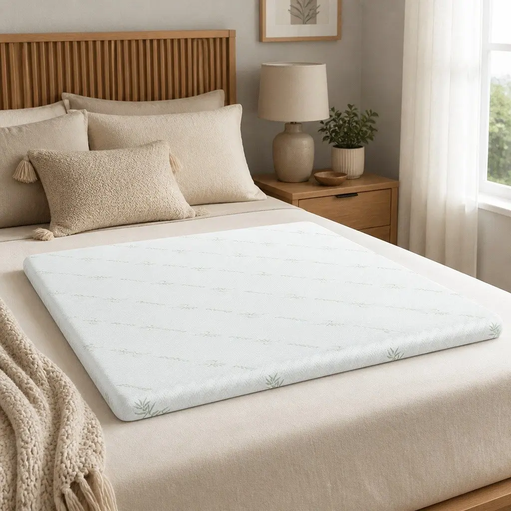 Memory Foam Mattress Topper 10cm Gel Infused Bamboo Fabric King Blue