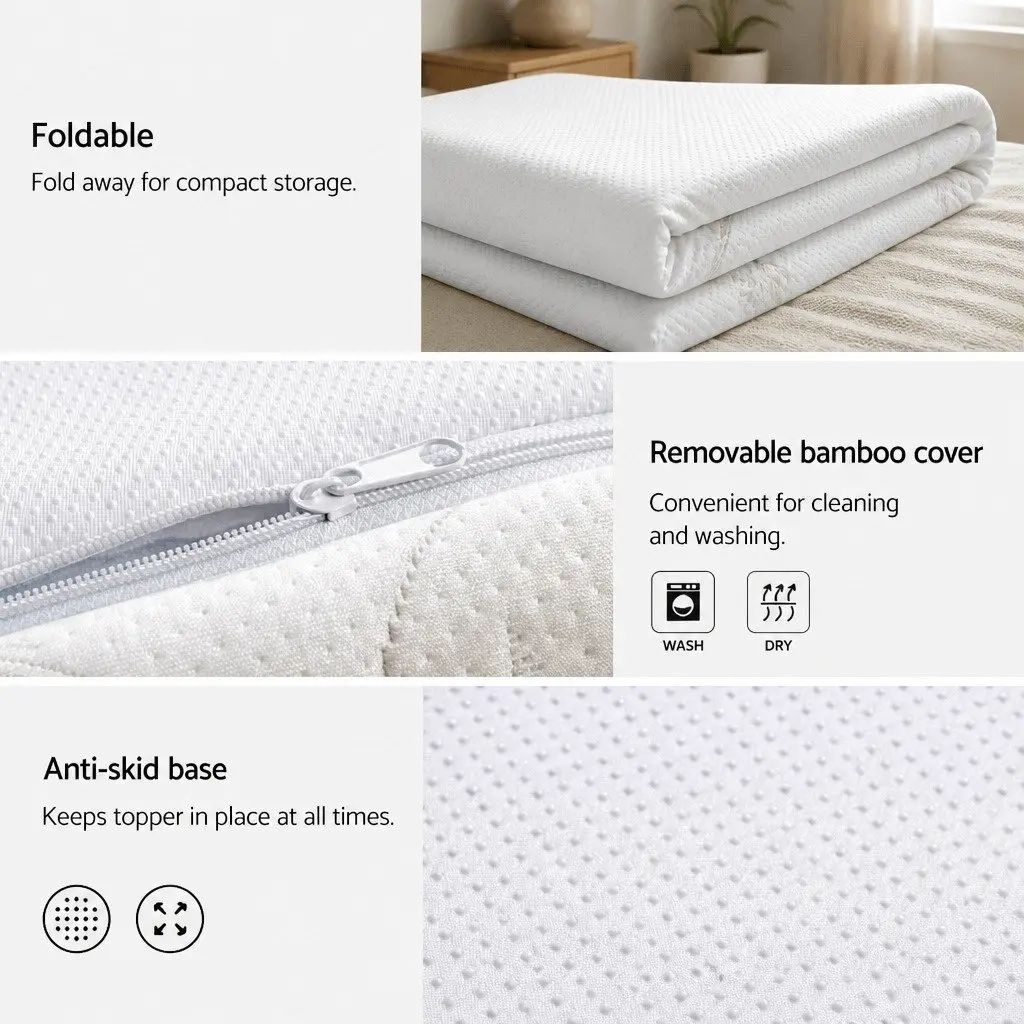 Memory Foam Mattress Topper 10cm Gel Infused Bamboo Fabric King Blue