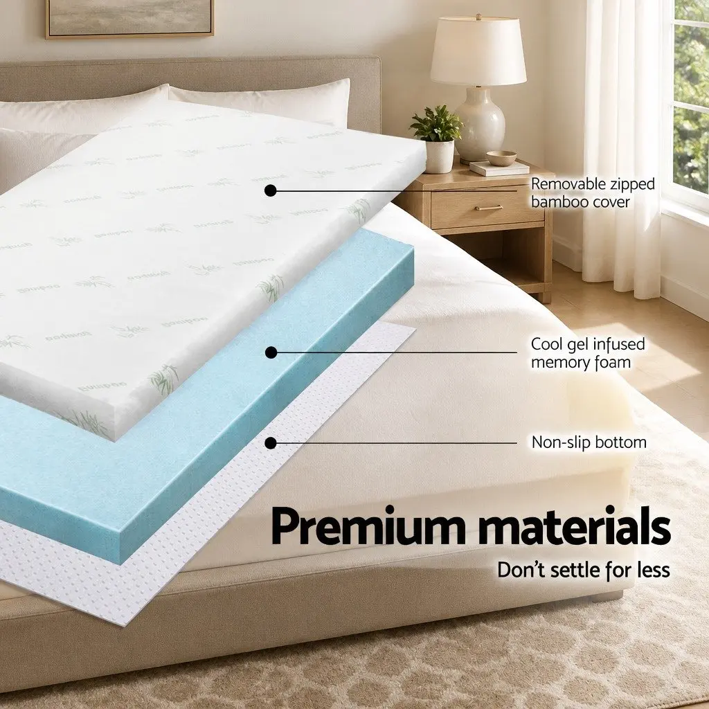Queen Mattress Topper Gel-Infused Memory Foam 10cm Pressure Relief Cooling White or Blue
