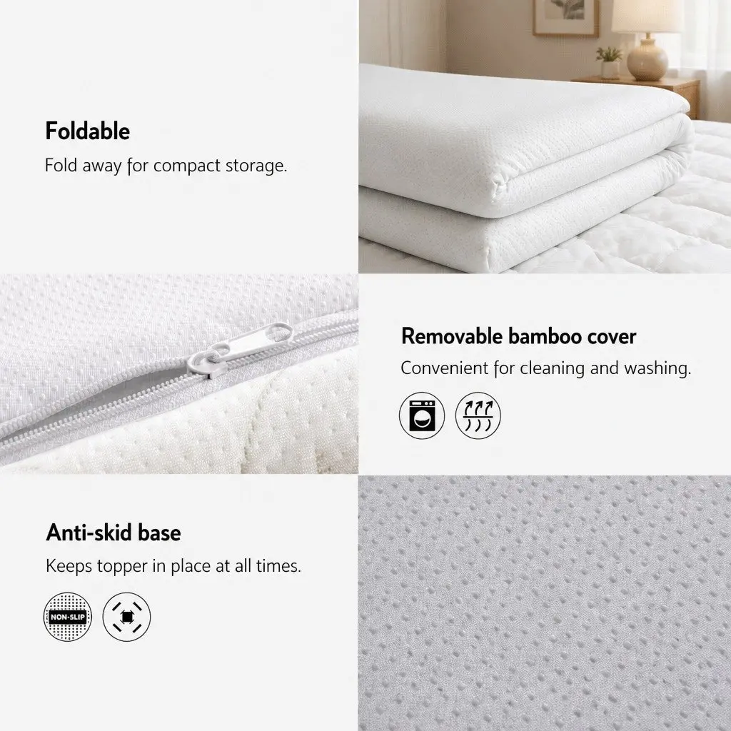 Queen Mattress Topper Gel-Infused Memory Foam 10cm Pressure Relief Cooling White or Blue