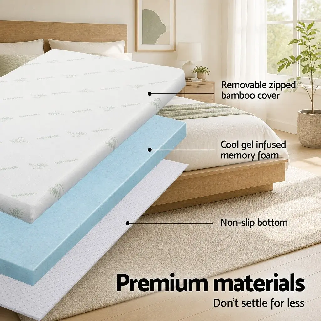 Memory Foam Mattress Topper 10cm Bamboo Cover Gel Infused Cooling Single Bed
