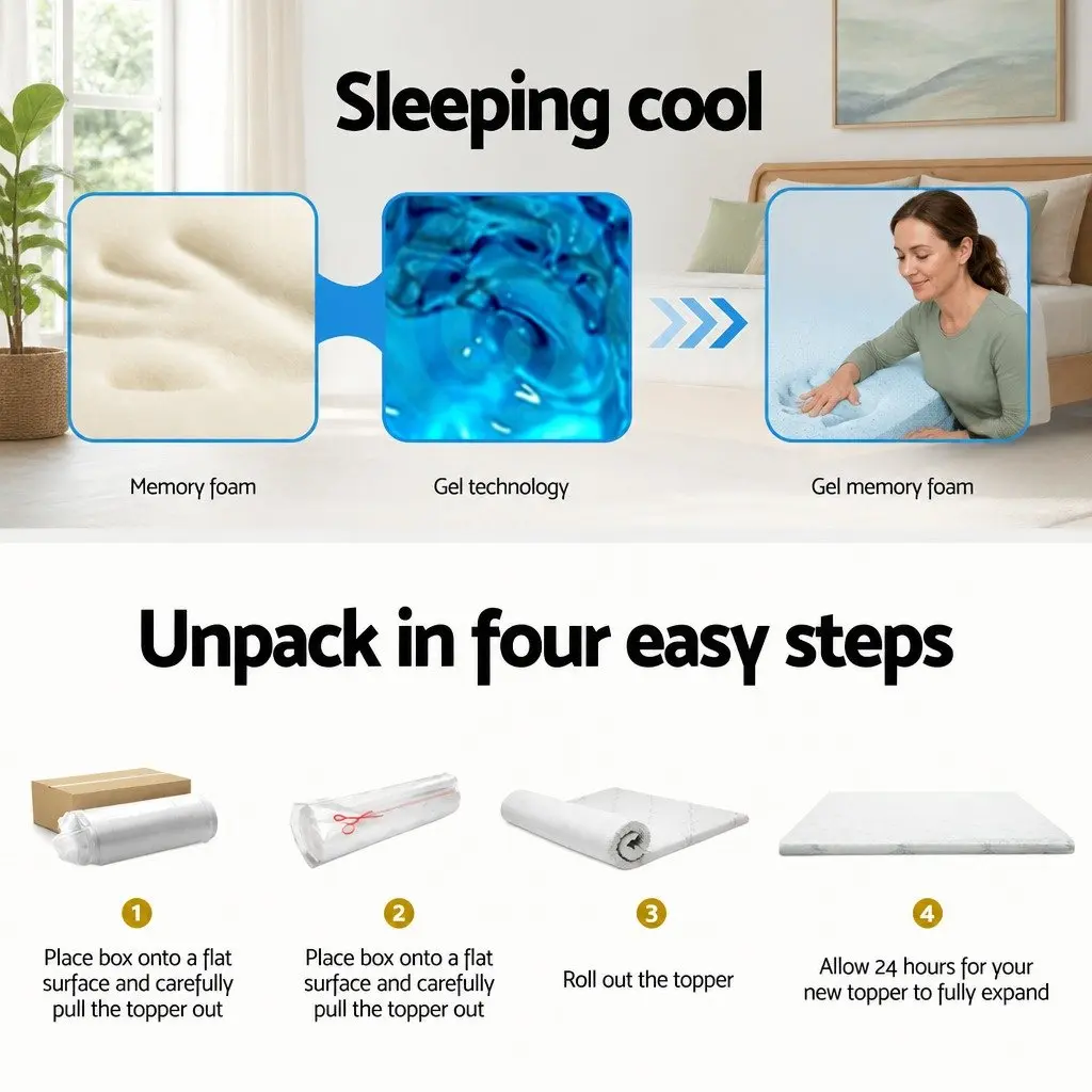 Memory Foam Mattress Topper 10cm Bamboo Cover Gel Infused Cooling Single Bed